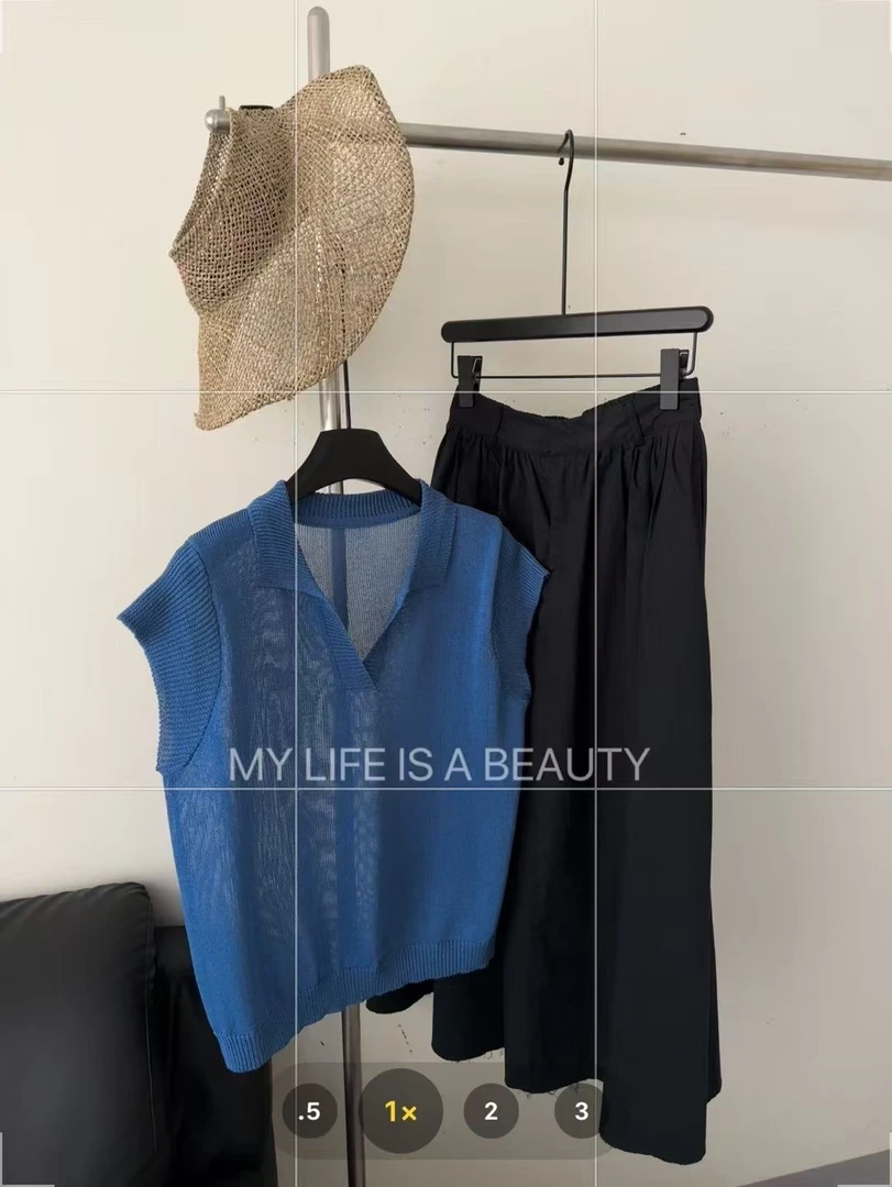 T88和纸纱新品2025夏款冰凉薄感针织衫短袖T恤女宽松v领韩版