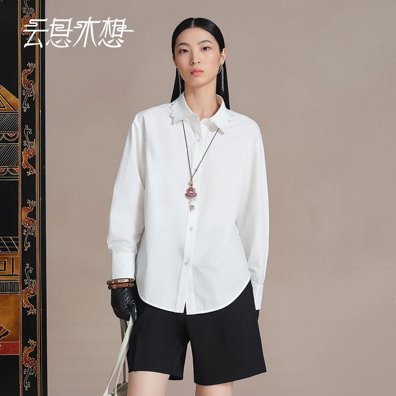 Ysimo-X云思木想 云花秀丽 棉混纺珠绣花瓣领外穿休闲衬衫13919