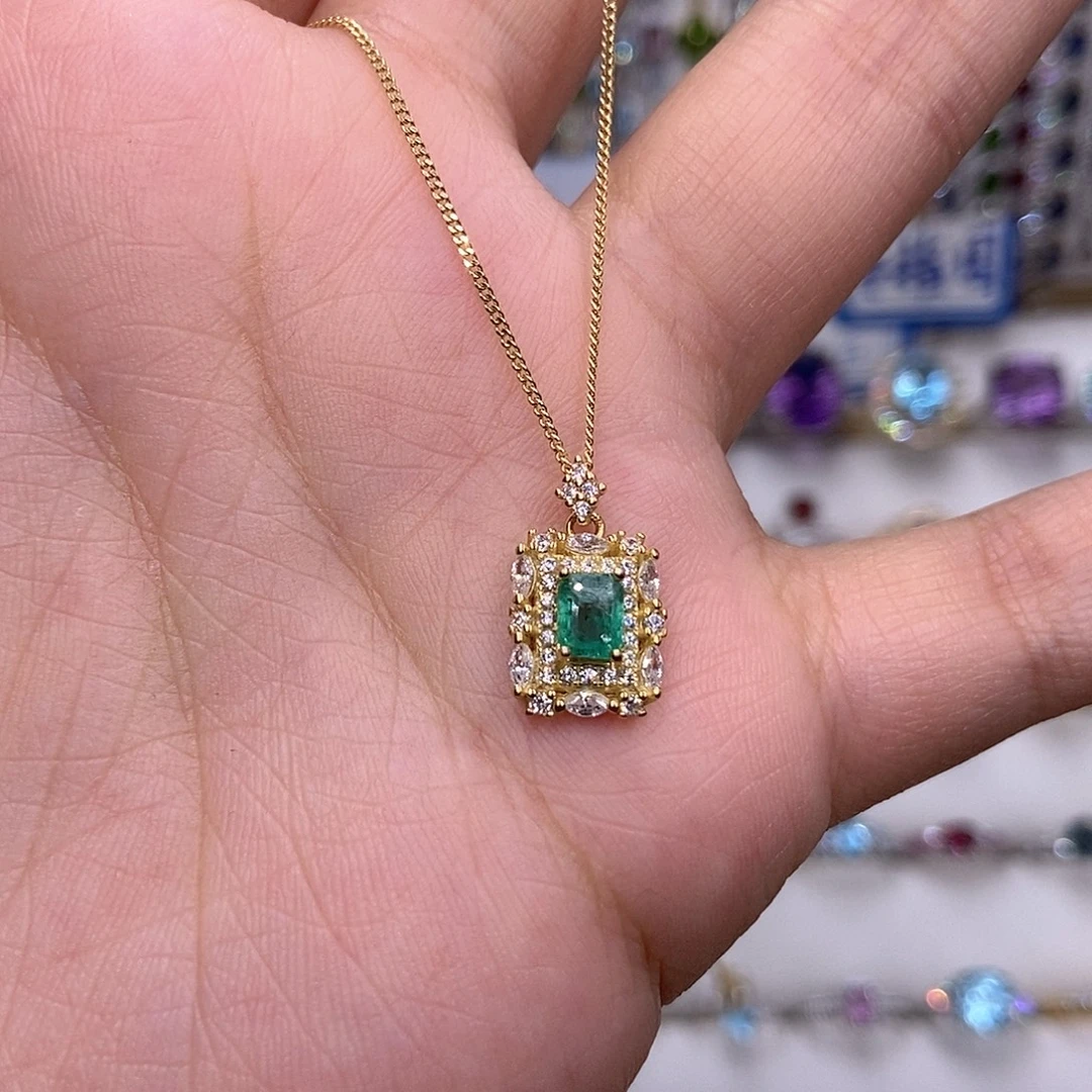 祖母绿颈饰银S925镶嵌