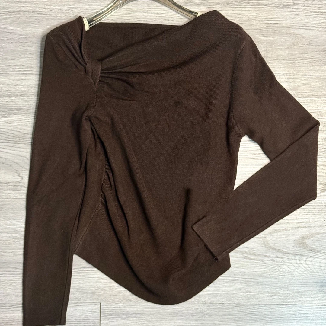 mafi家褶皱领长袖时尚针织衫