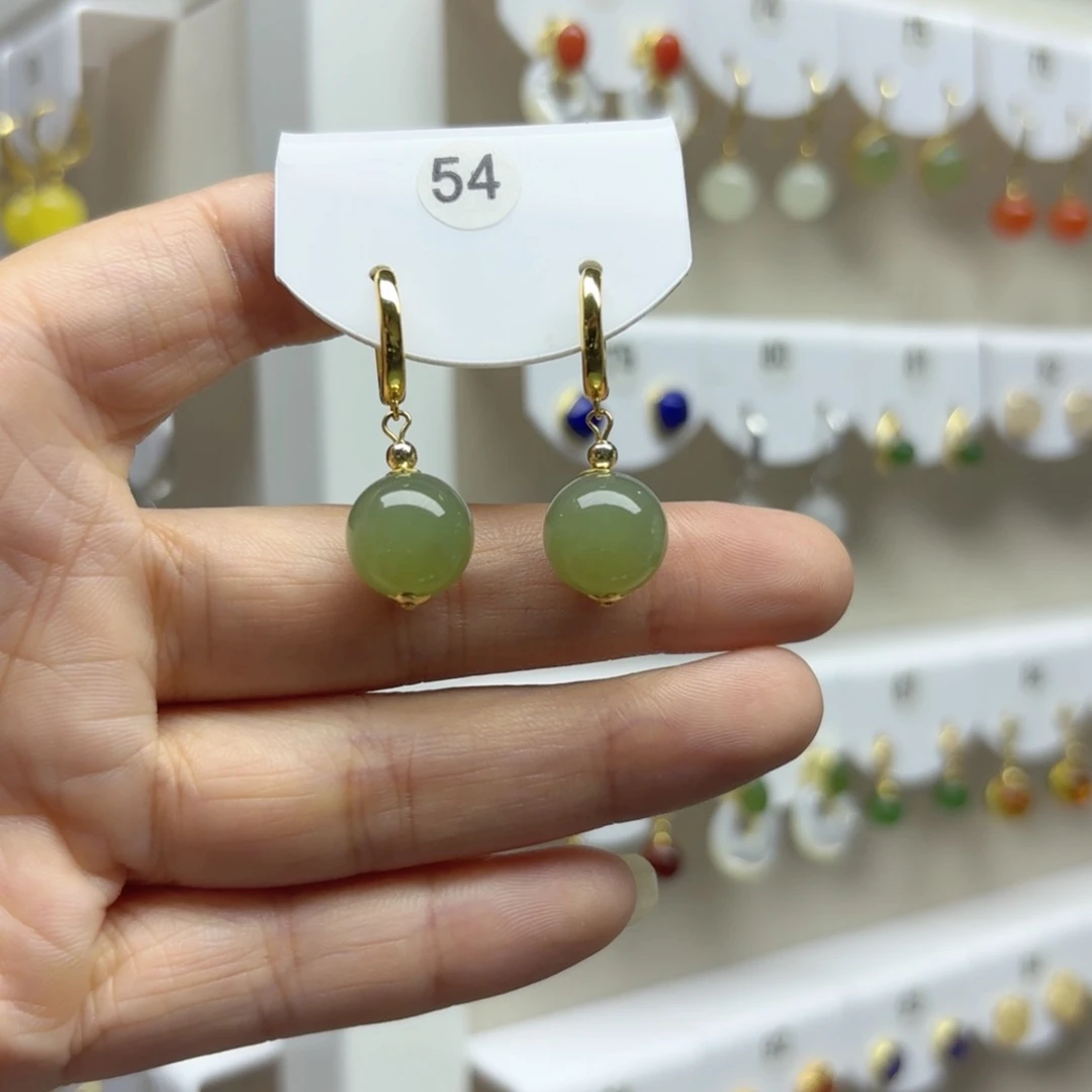 银S925镶嵌和田玉耳饰