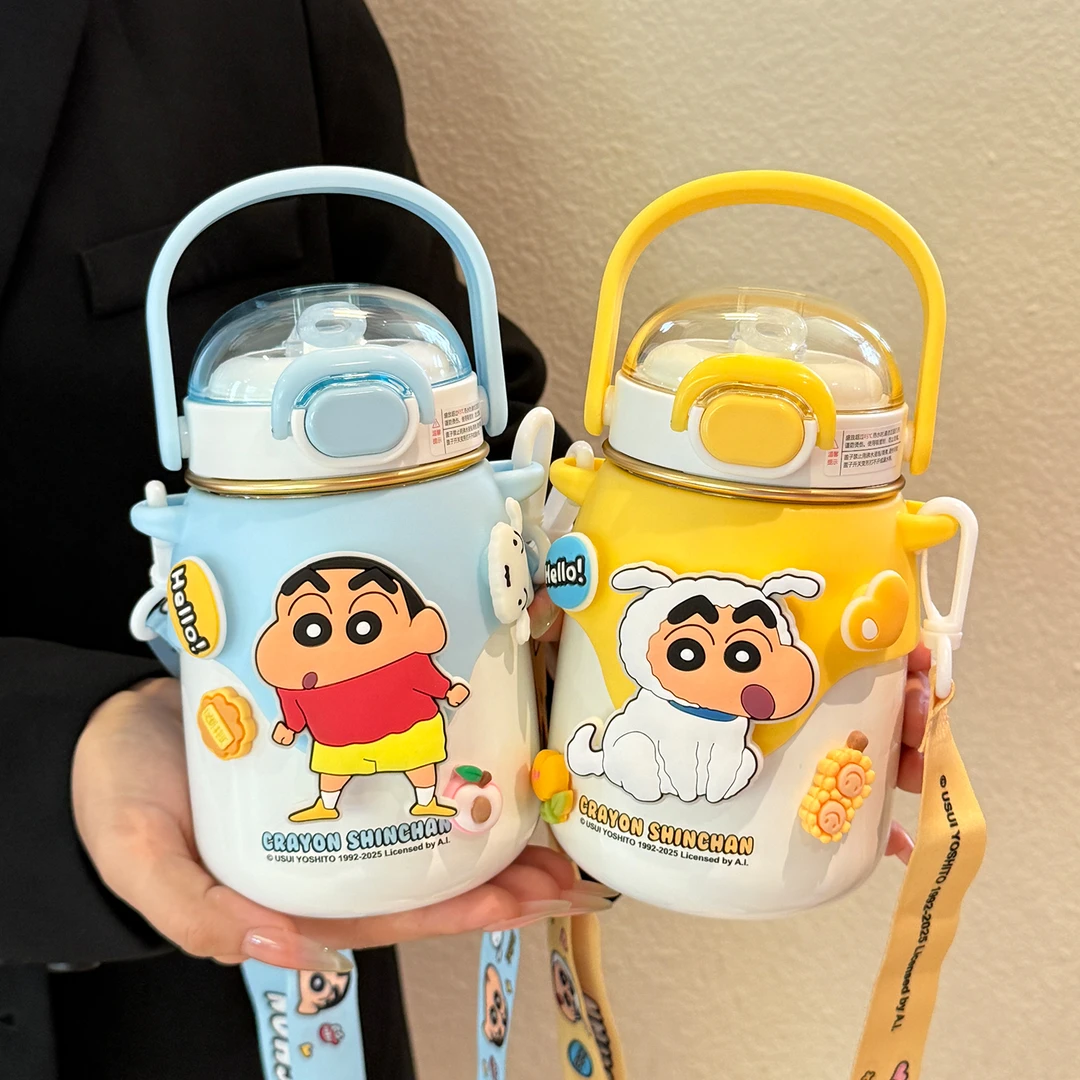 蜡笔小新保温杯儿童水杯女生可爱吸管杯大杯肚316不锈钢斜跨水壶