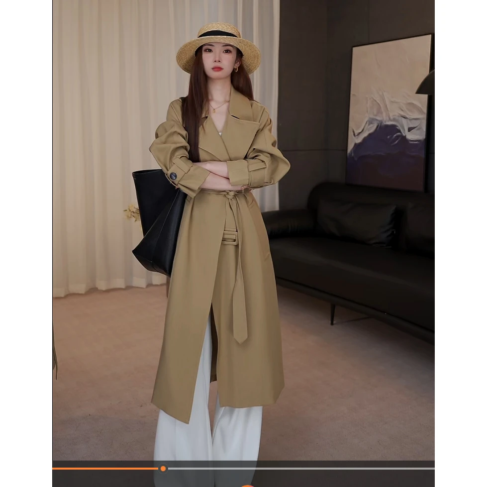 纯色过膝中长款休闲韩版宽松英伦风衣女气质网红风大牌外套女