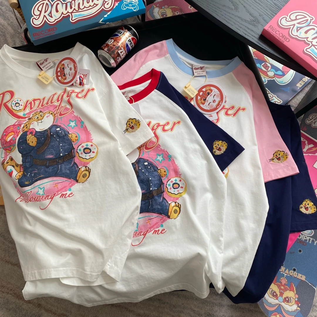 077【夏季新款】胸前甜心豹卡通潮牌休闲百搭圆领T恤（2063）