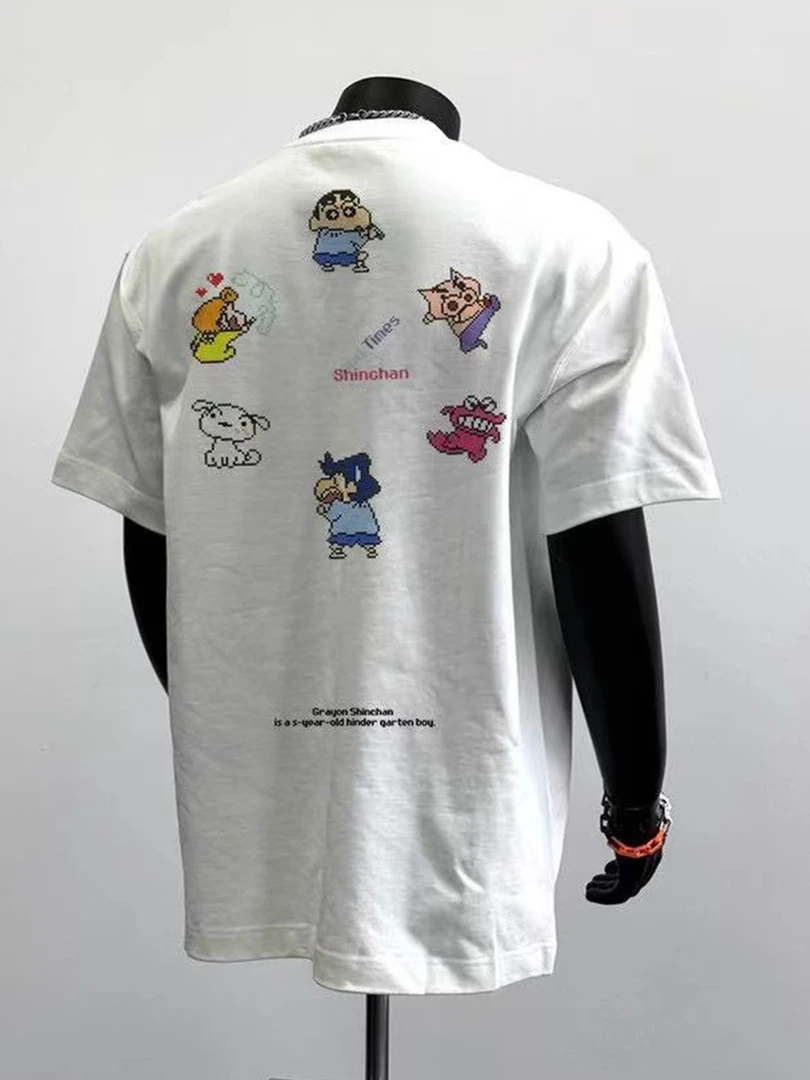 蜡笔小新卡通印花纯棉300克短袖t恤学院风百搭宽松潮牌上衣男女款