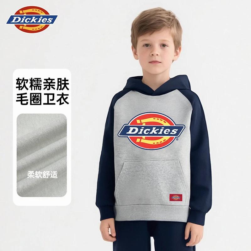 Dickies儿童2025年春秋亲肤不易皱卫衣透气休闲风上衣小男孩保暖