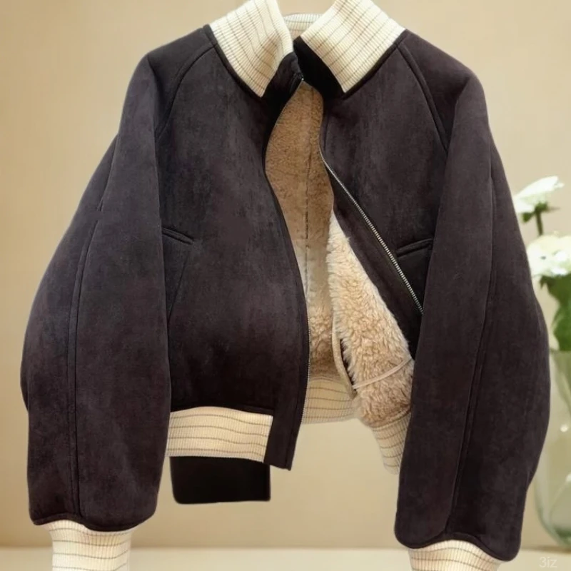 百搭网红2025韩版宽松加厚仿羊羔毛外套女气质小众炸街高级感女装