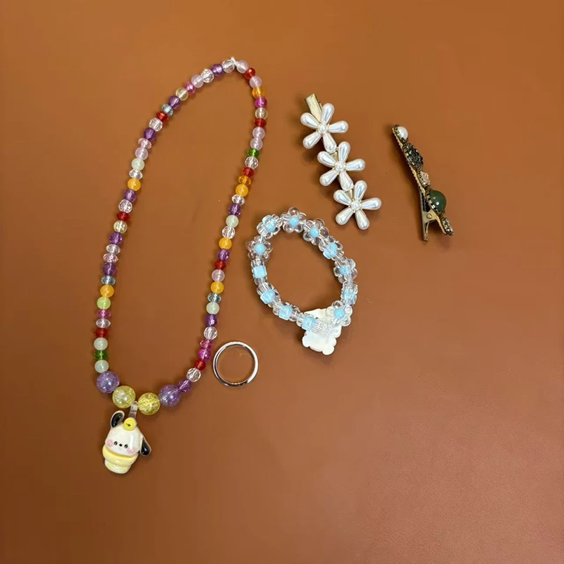 合金仿水晶手链 F450 女百搭珠宝可爱彩色彩虹爱心轻奢时尚项链