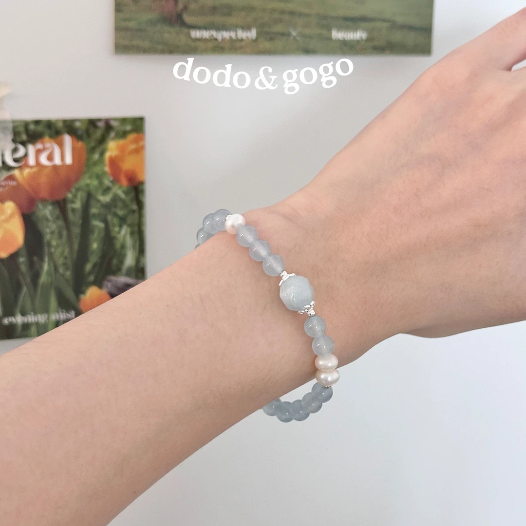 DODOGOGO蓝色潮汐精灵手链淡水珍珠时尚百搭清新简约少女弹力手串