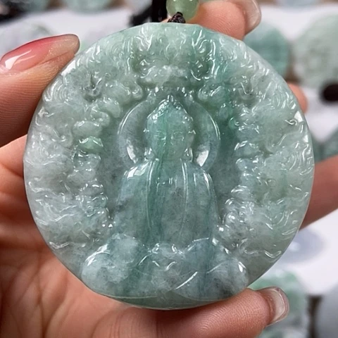 翡翠颈饰未镶嵌山水九龙大日如来两面工福利