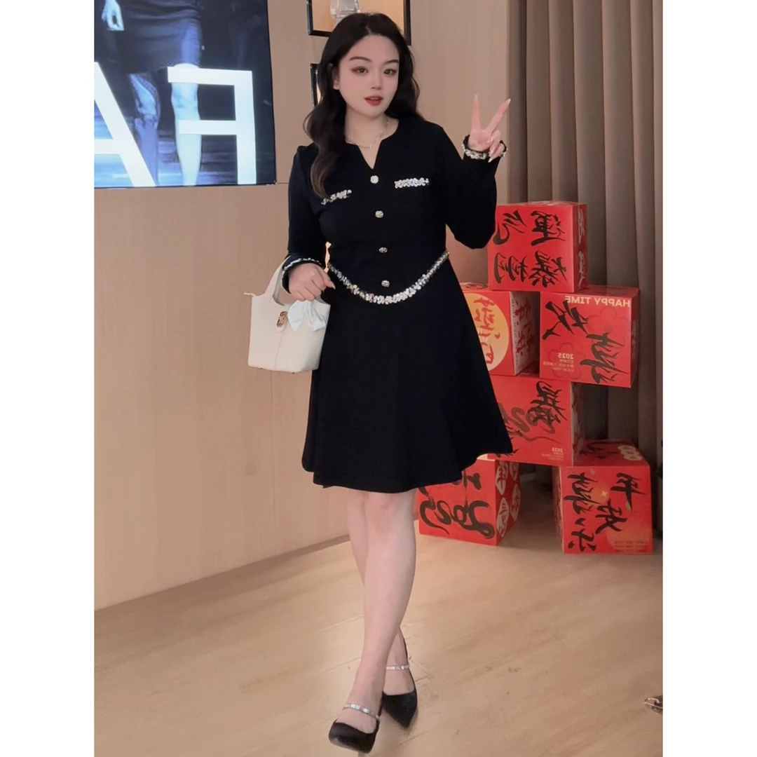 法式小众赫本风气质名媛小黑裙胖恩微胖定制【HC1682】