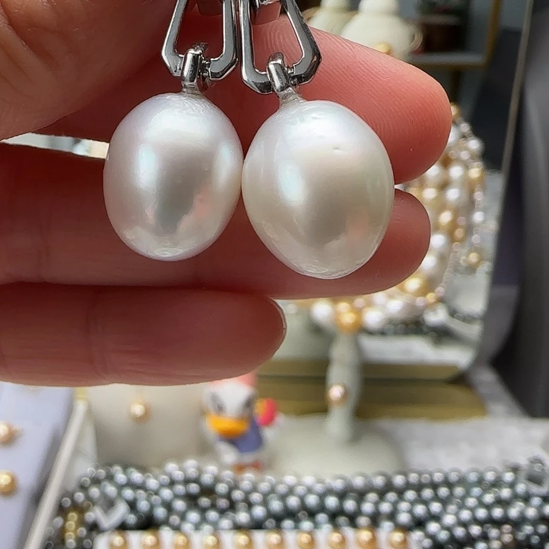银S925镶嵌海水珍珠耳饰