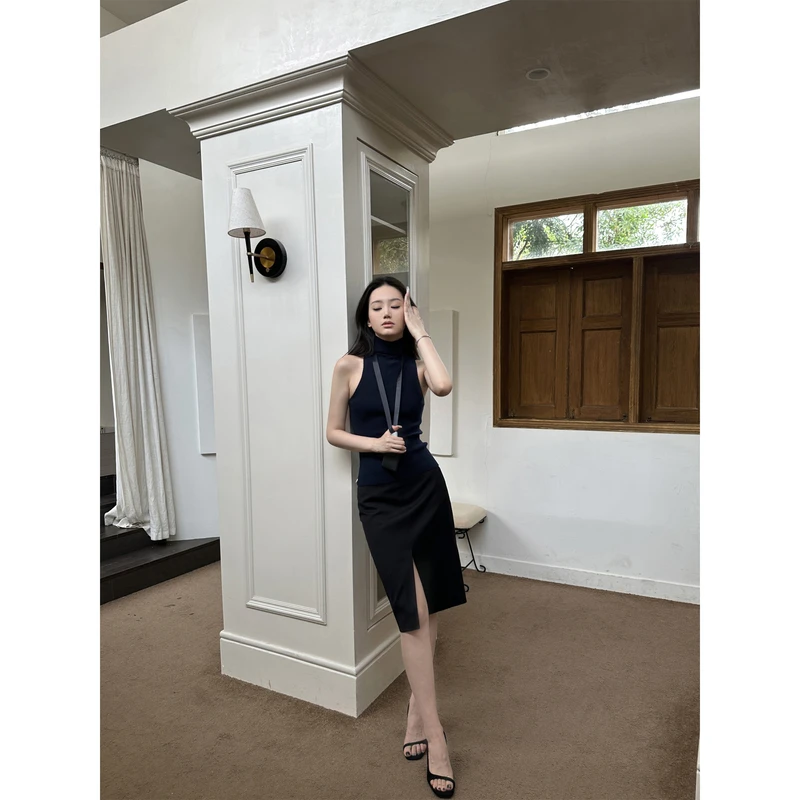 【5werkwen 03.06新品】高智office lady 花边腰包臀开衩裙修身