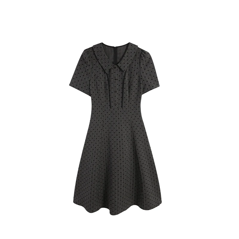 五季家大码套头常规极简风娃娃领短袖连衣裙灰色连衣裙ZL108283