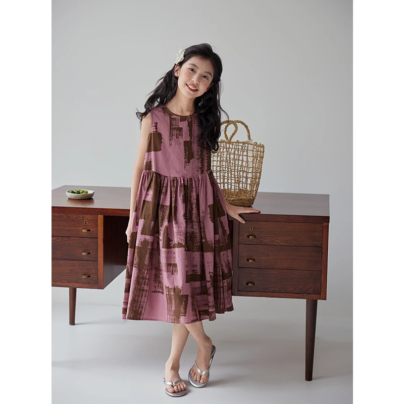 K26958油画女童夏装连衣裙2025新款儿童无袖裙子女孩背心裙A字裙