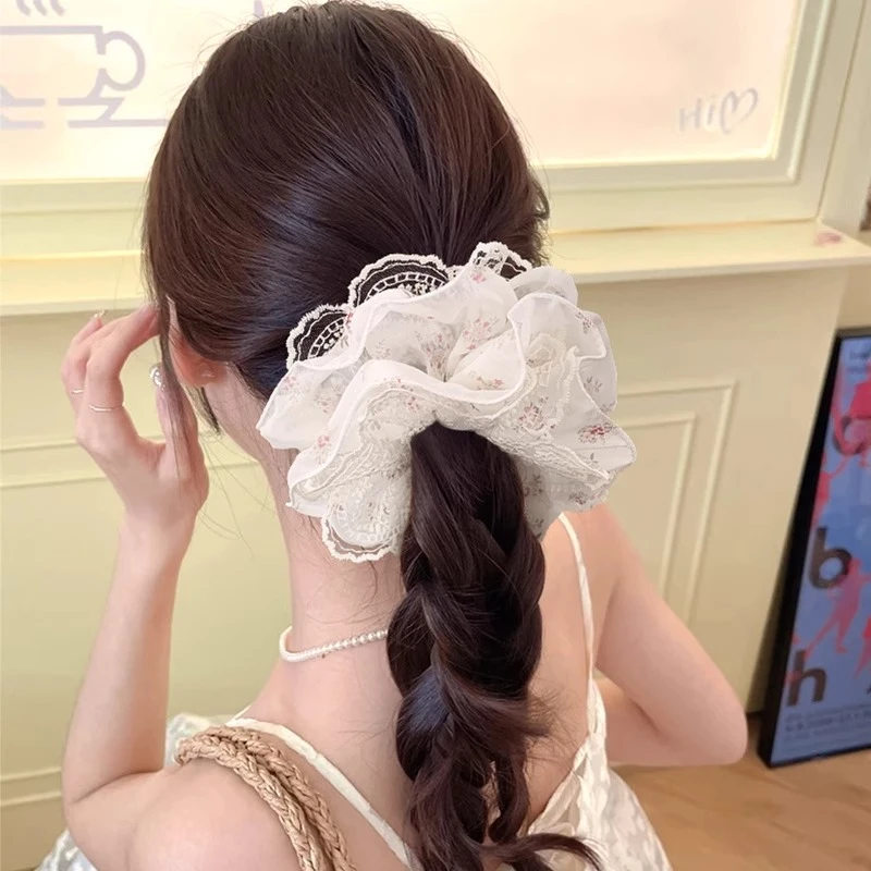 碎花蕾丝大肠发圈高级感发绳丸子头发圈扎头发头圈芭蕾风头绳头花