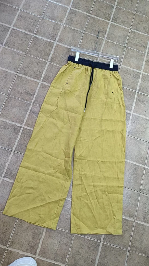 麻料休闲阔腿长裤