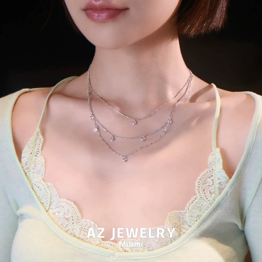 ANNA ZUCKERMAN 坠链均925银合成锆石 【香榭丽舍】法式叠戴项链女