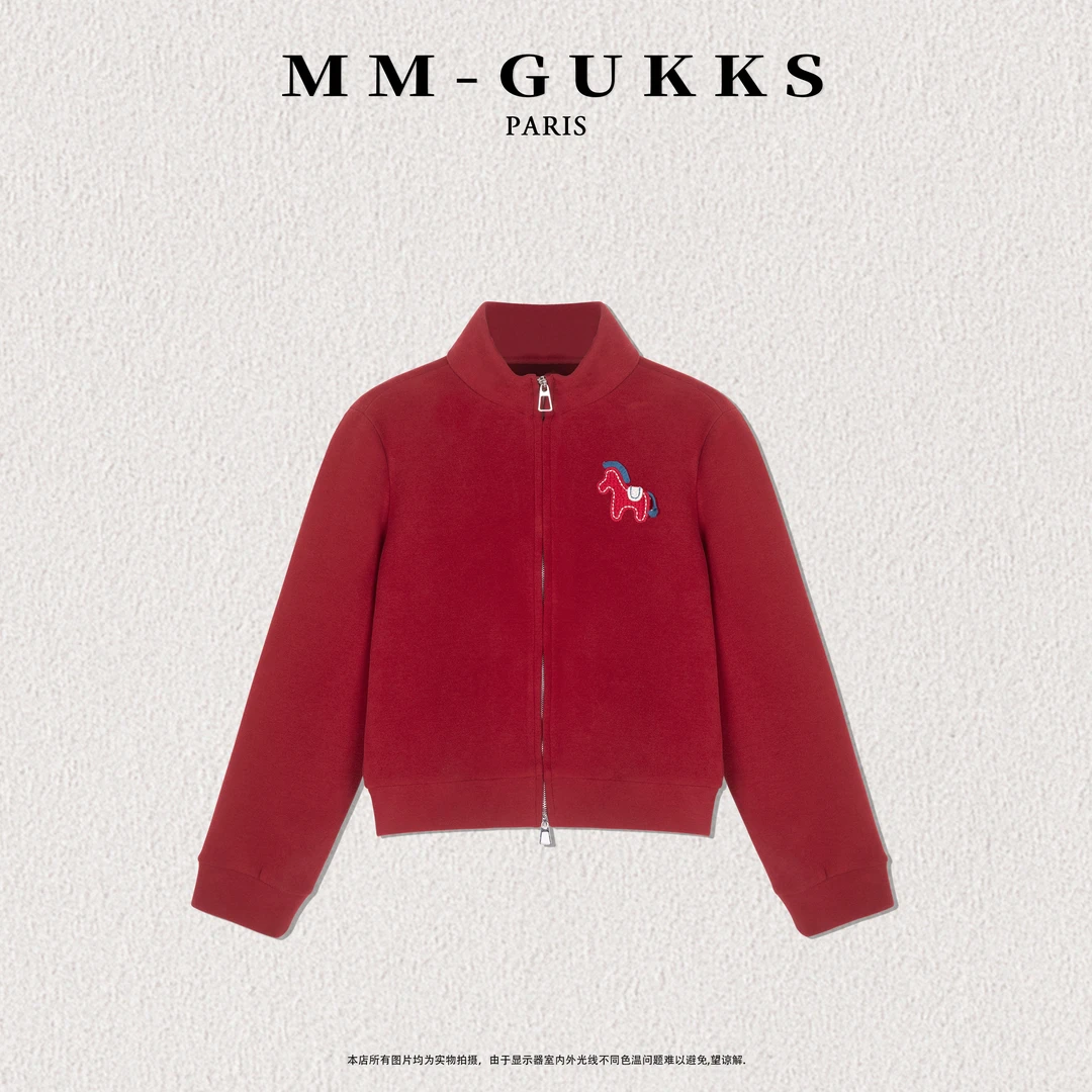 明明GUKKS『限定小马』立领小马刺绣开衫卫衣秋冬加绒加厚显瘦外套