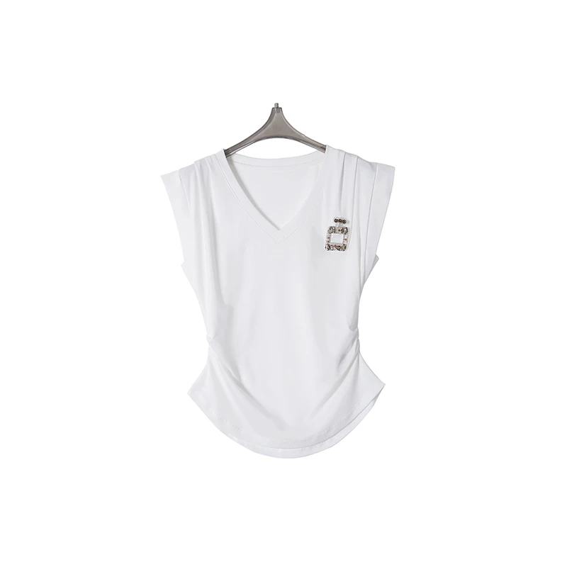 【品牌撤柜剪标】轻奢高考毕业季T恤飞飞袖收褶V领5468