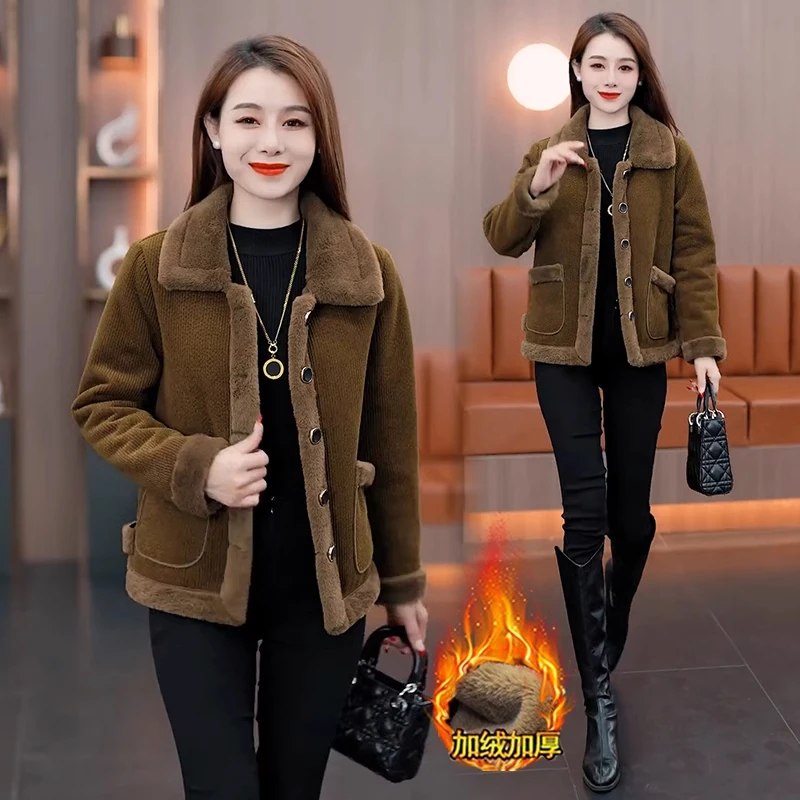 加绒加厚小个子外套女2025秋冬新款时尚洋气宽松减龄短款棉袄上衣