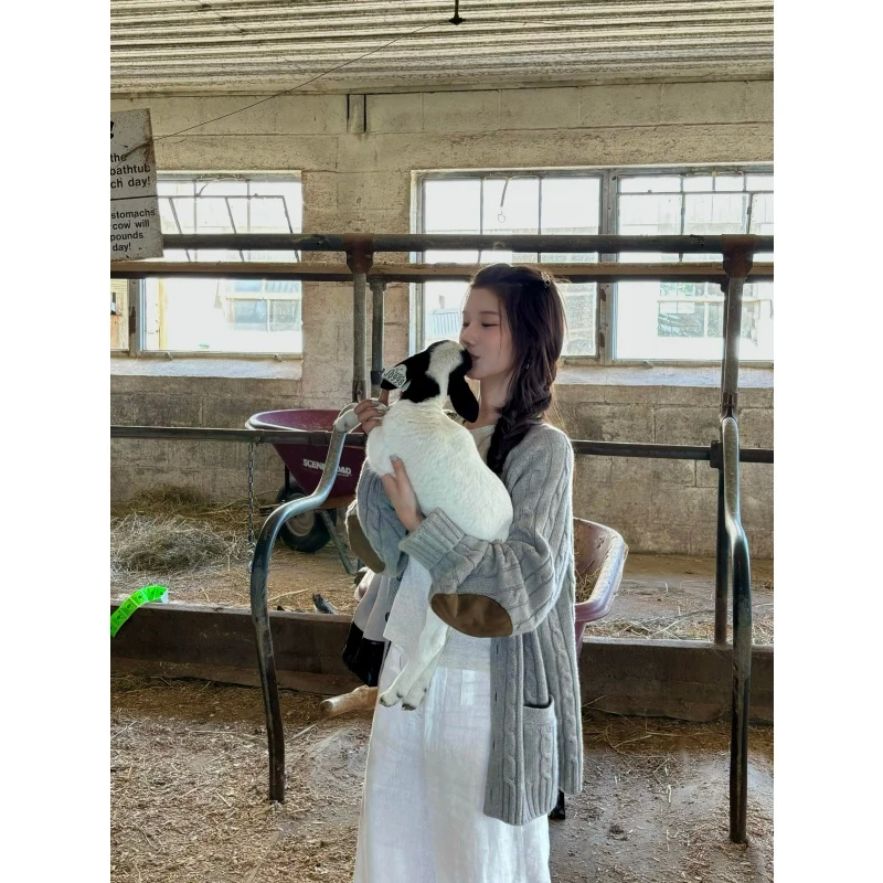 法式高级感显瘦灰色毛衣开衫外套高腰休闲垂感百搭阔腿裤两件套装