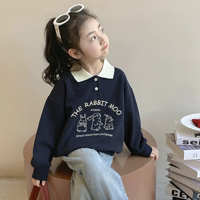 女童加绒加厚卫衣秋冬款童装洋气女孩冬装衣服儿童polo衫休闲上衣