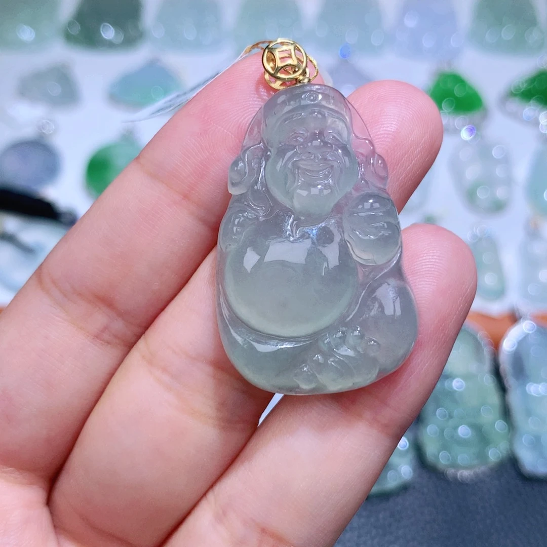 颈饰18K金镶嵌翡翠财神爷