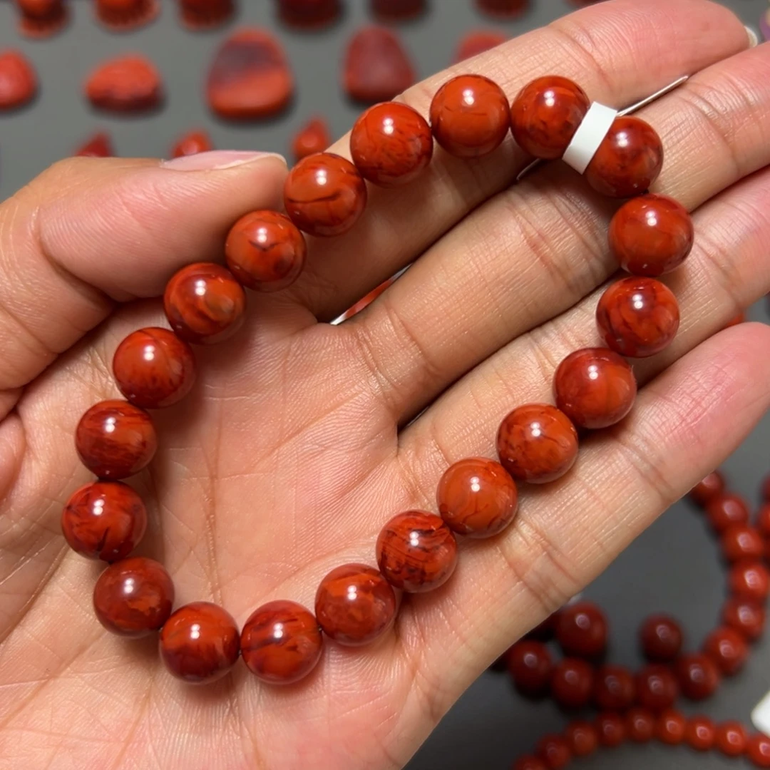 南红玛瑙未镶嵌手串 满肉妖火焰 约9.6mm 毕业级