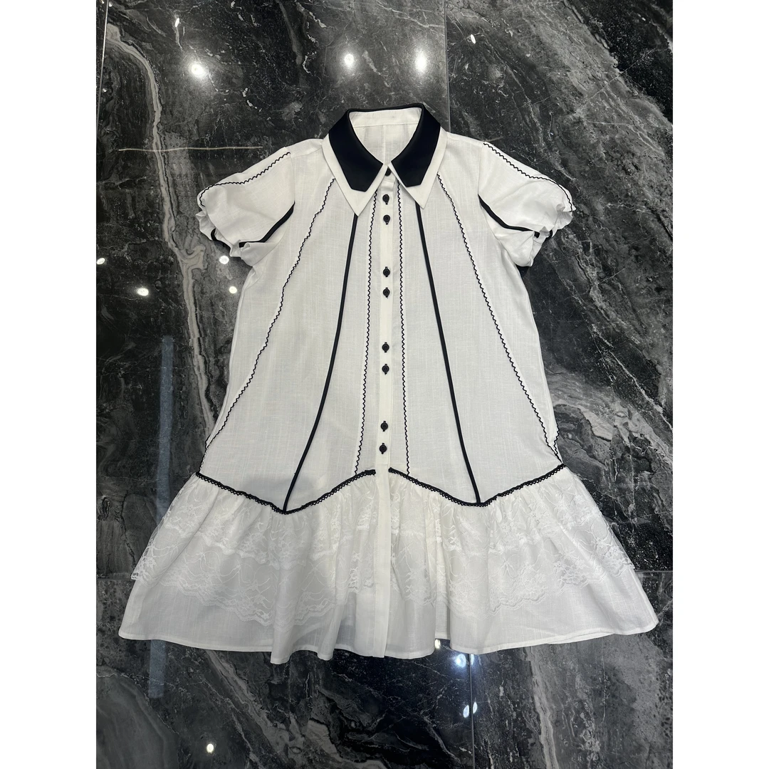 KiKi严选：508-1-XXQ家欧货南夏季娃娃领重工条纹气质连衣裙