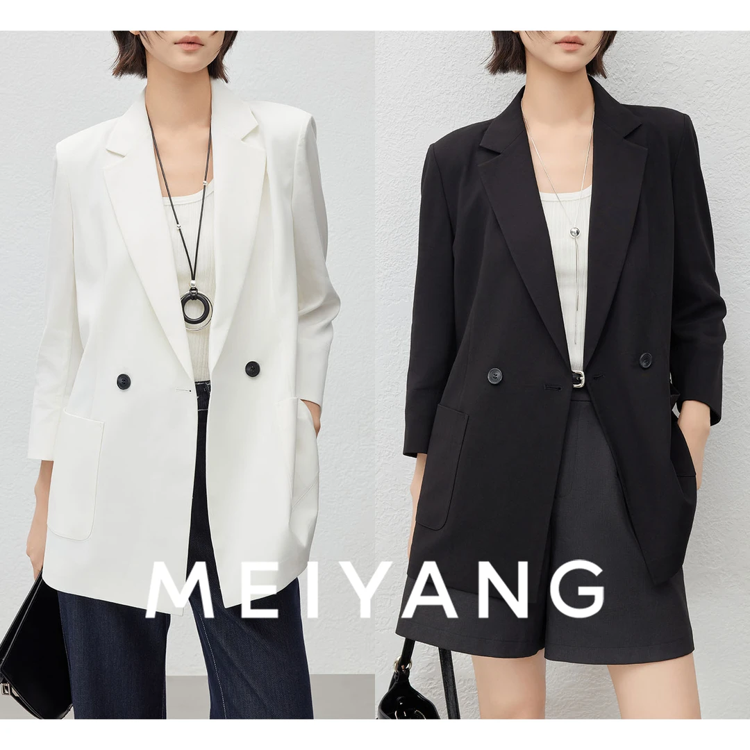 美洋MEIYANG【商场同款】盖茨比西装 双排扣七分袖西服外套气质网红