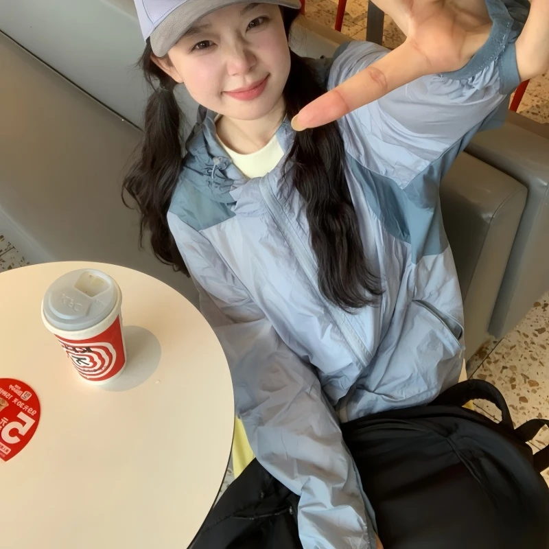 【夏日公式】户外徒步轻薄运动透气男女宽版撞色连帽皮肤衣C1491