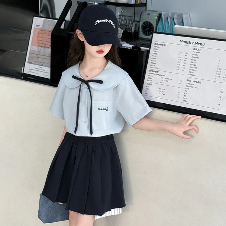 【丫丫童装】2025夏季新款女大童学院风套装裤休闲百搭-L191