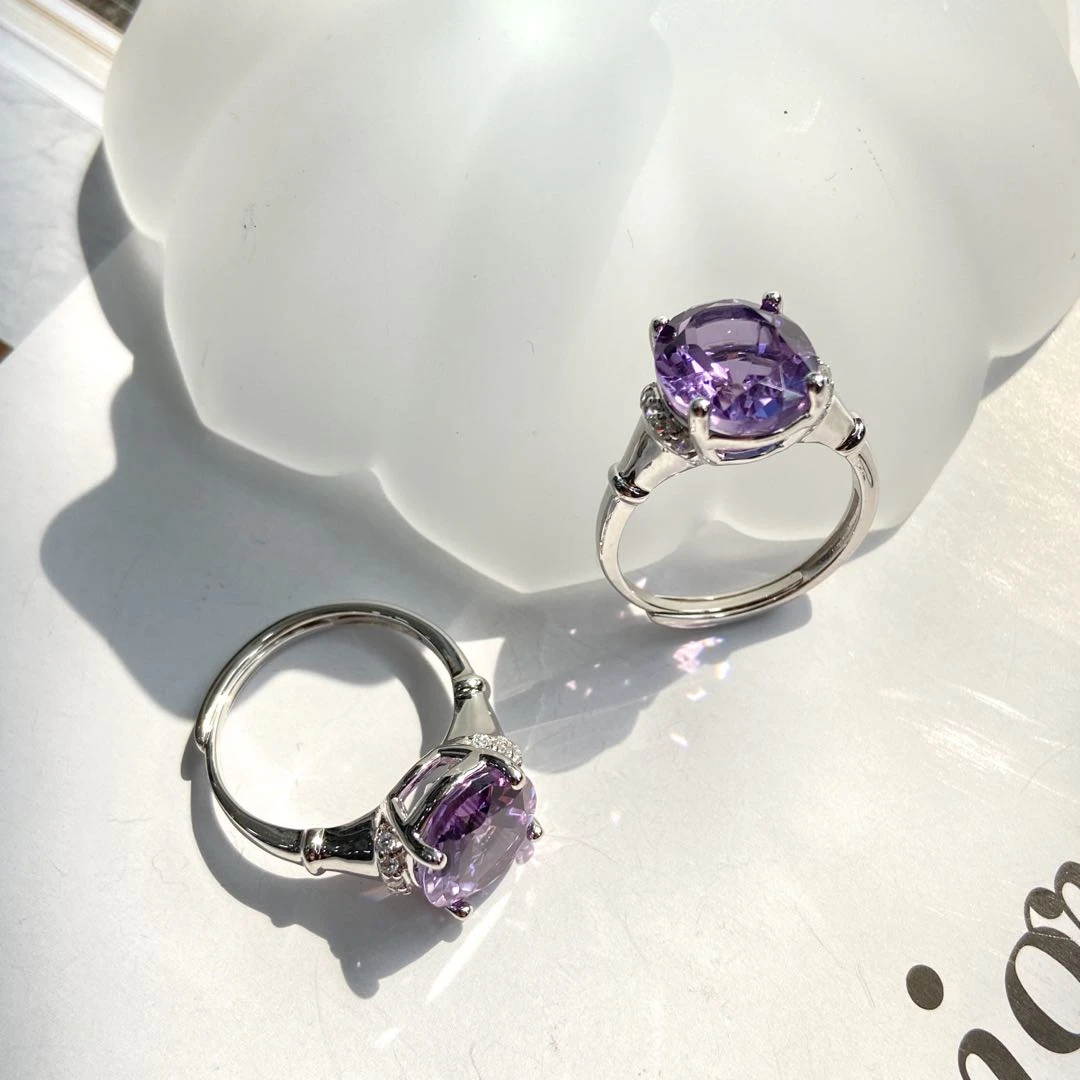 【星浩好物】s925银镶水晶戒指27-QT154H60【多样性发一件】9*11mm