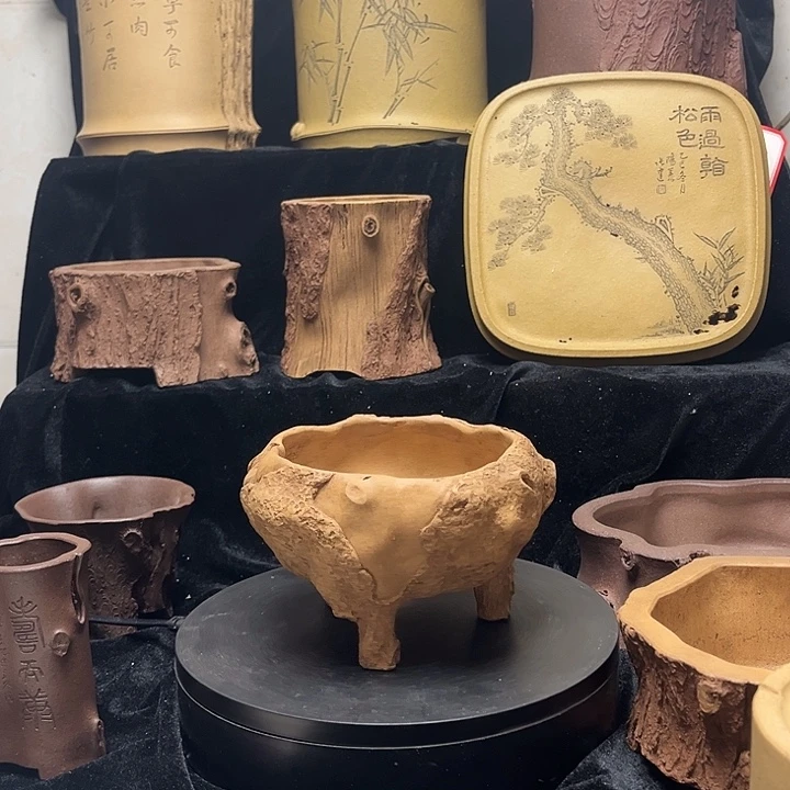 泥塑全手工制作树桩花盆