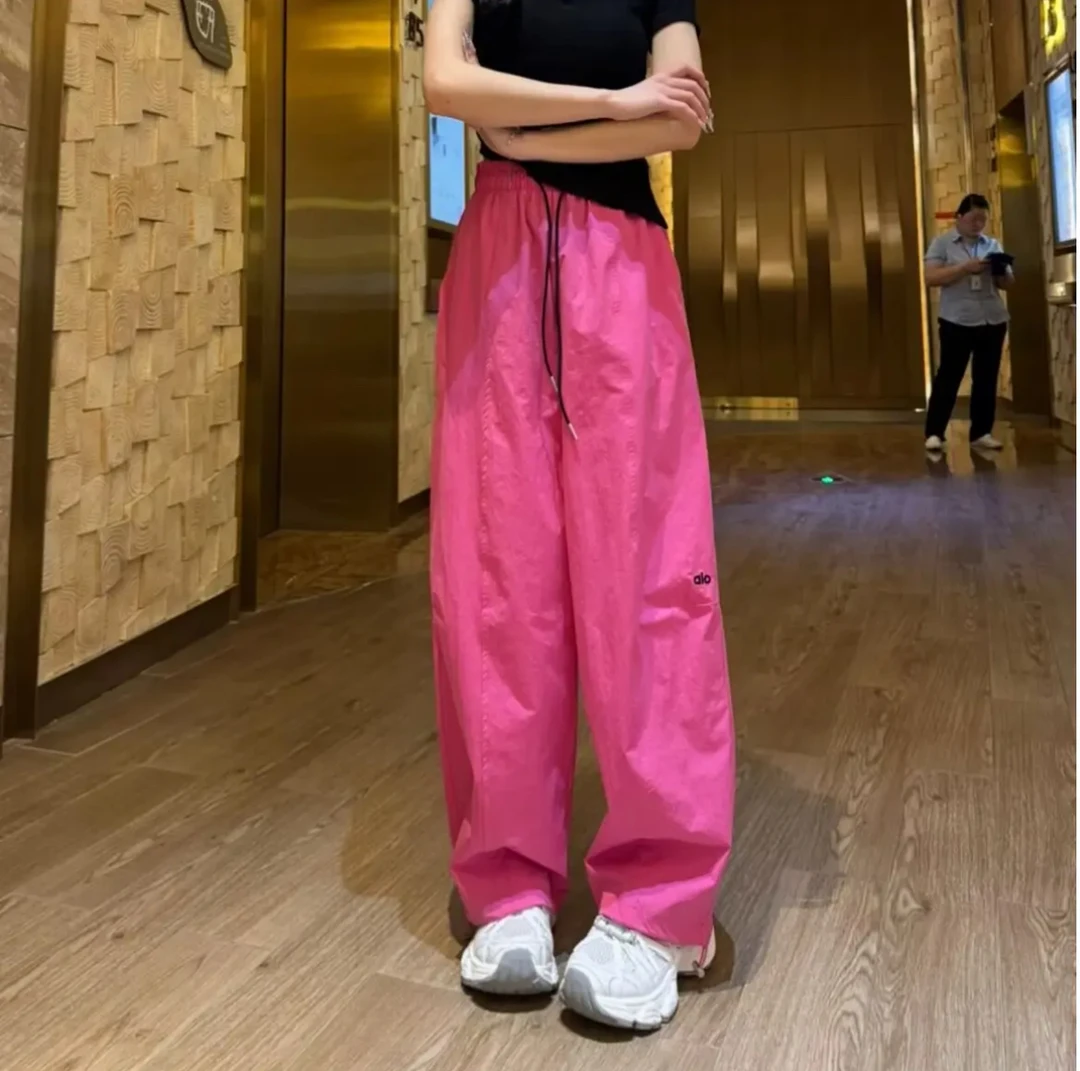 高腰刺绣夏季阔腿裤工装风弯刀裤百搭长裤薄款运动