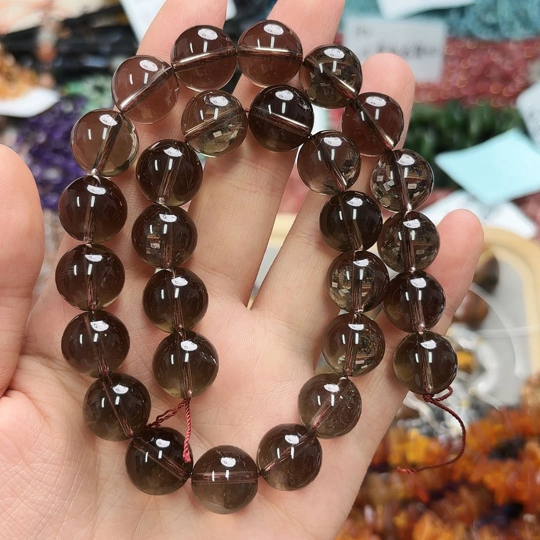 玛瑙/玉髓未镶嵌珠宝半成品卡14茶晶圆珠一条