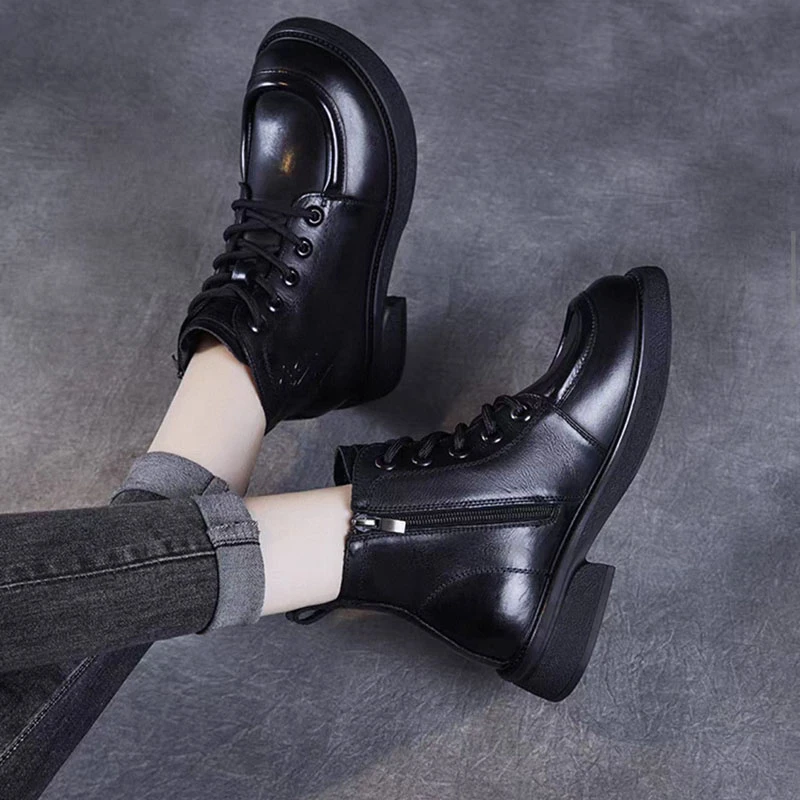 9018头层牛皮平底马丁靴时尚休闲真皮短靴女靴