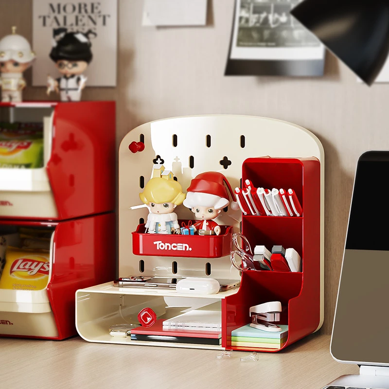 桌面收纳盒洞洞板抽屉式学生文具办公室多功能书桌杂物整理收纳盒