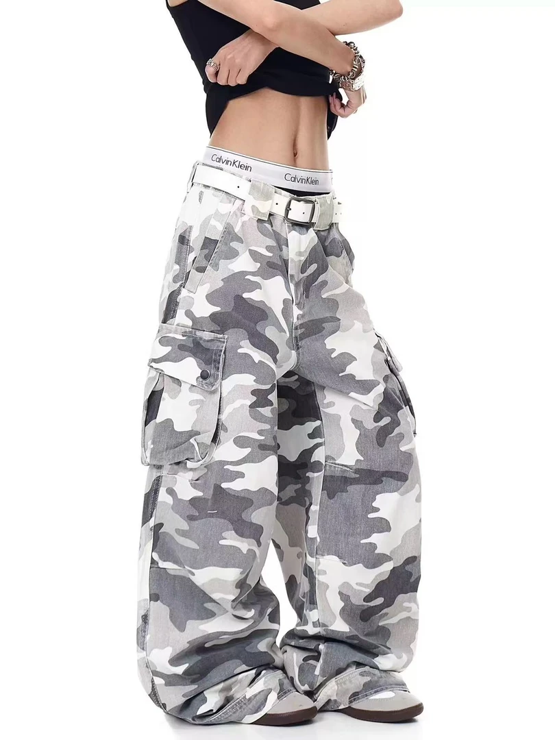 迷彩裤潮夏牛仔裤嘻哈ins潮高街潮流痞帅长裤复古多口袋男女同款