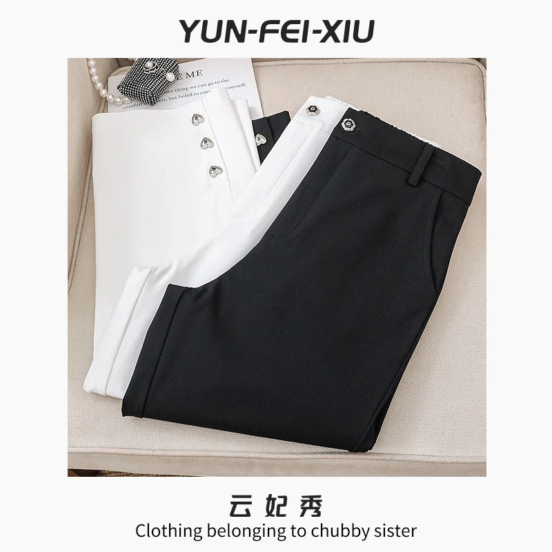 云妃秀大码女装休闲裤时尚微胖宽松显瘦高腰显瘦遮肉减龄夏季6009