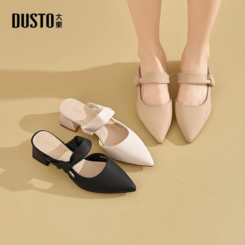 大东气质尖头单鞋女款夏季新款后空粗跟包头凉拖百搭外穿鞋子0039