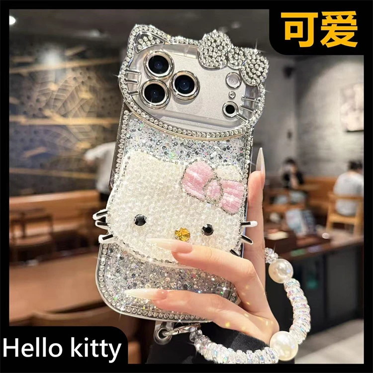 ins韩系闪片满钻大脸kt猫适用iPhone17pro手机壳16promax手链15女