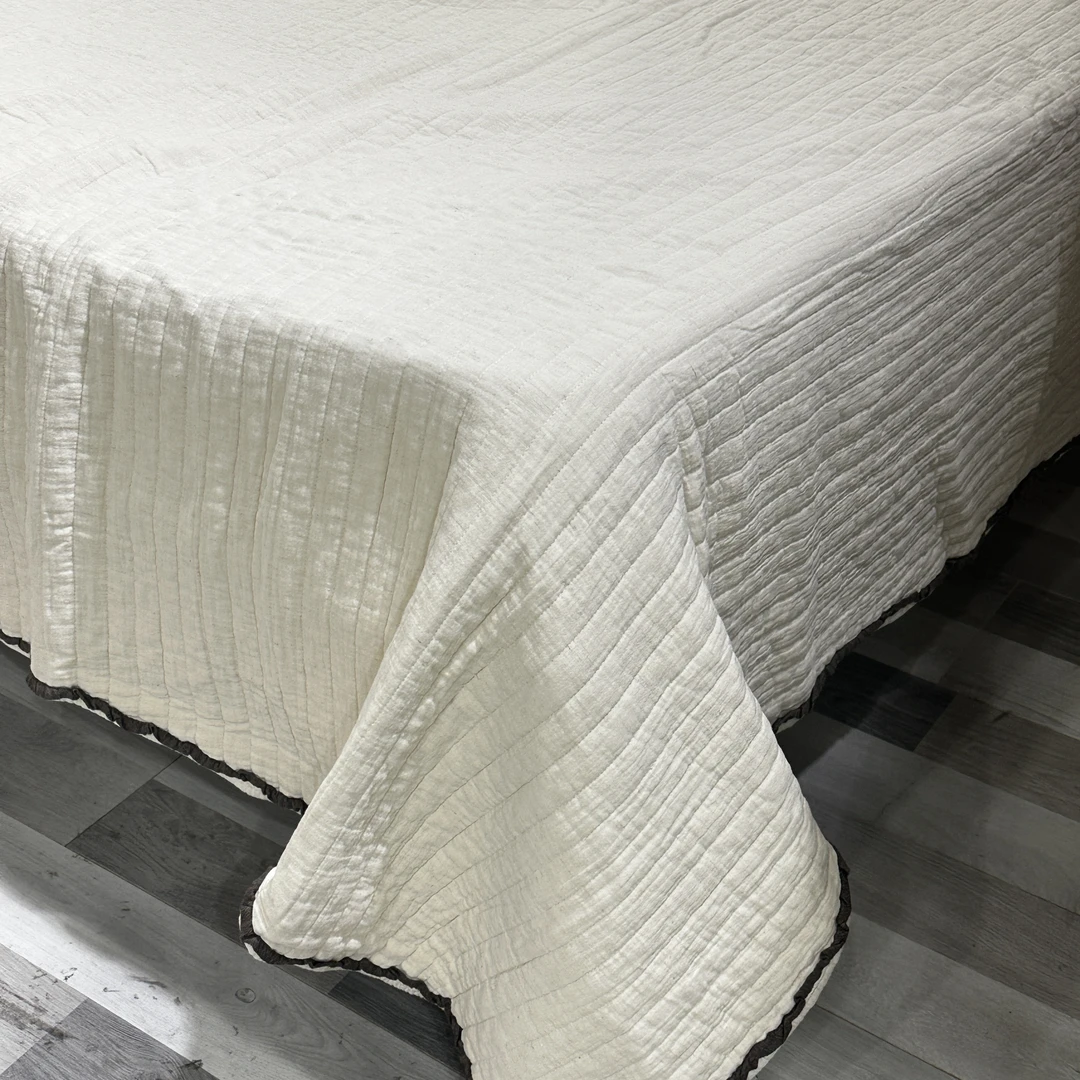 【超级红】绽放-蝶恋花(小花边款) 双层纱棉麻单床盖