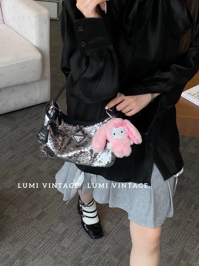 95新 Prada/普拉达 亮片hobo单肩包40534112