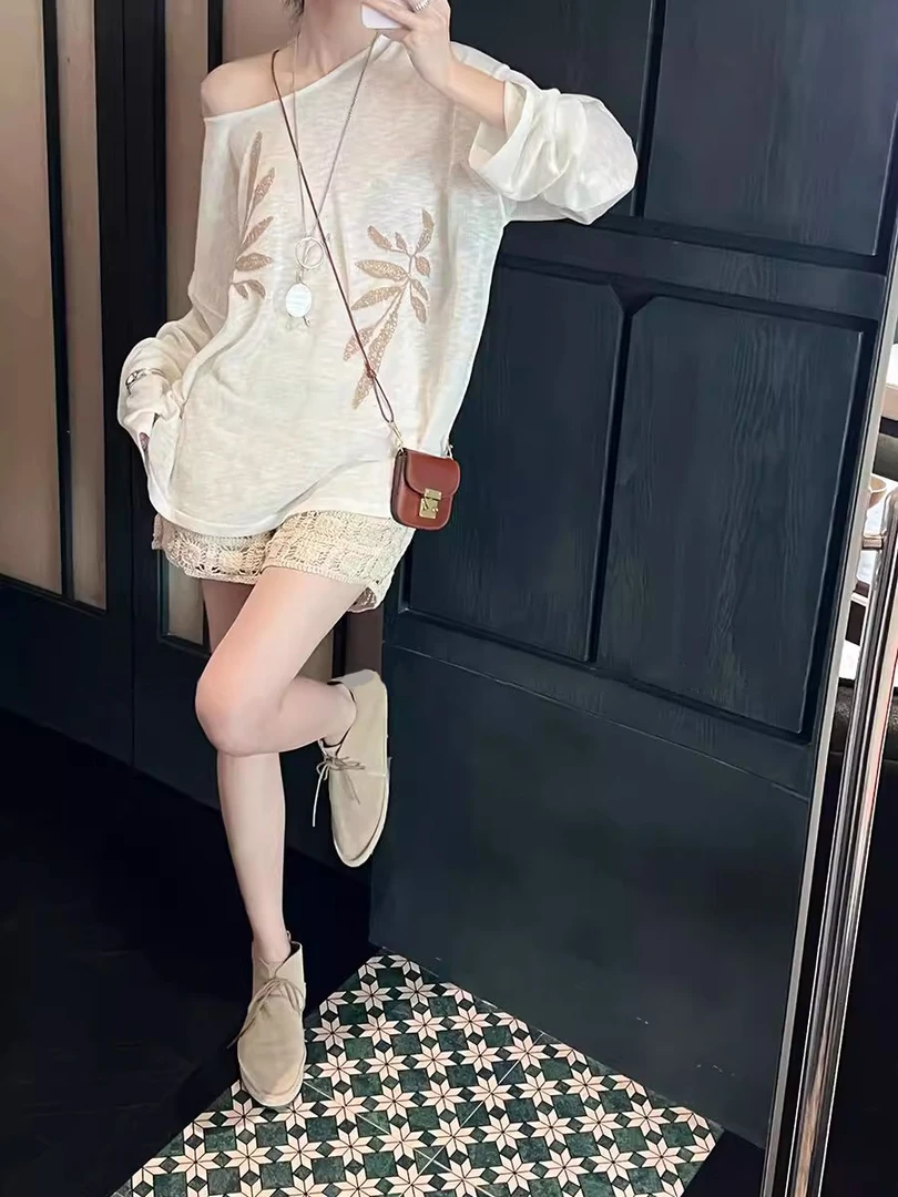 法式慵懒风松弛感穿搭套装长袖针织罩衫上衣女秋季休闲短裤两件套