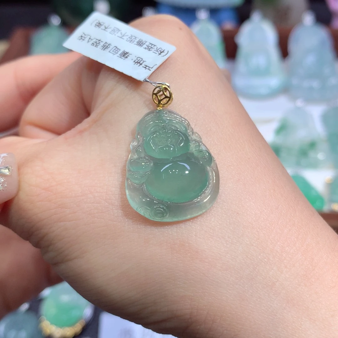 吊坠(不含链)18K金镶嵌翡翠天然缅甸A货翡翠揭阳工财神爷