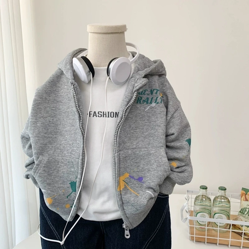 男童春季连帽外套2025春秋新款中小儿童时尚休闲卫衣开衫百搭上衣