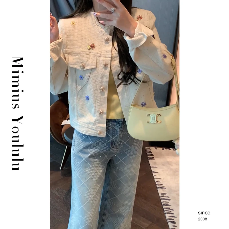 【mimius】&B游鹿鹿 收藏家2代重工钉珠刺绣牛仔短外套 G02102