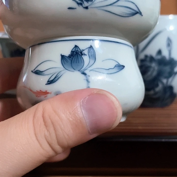 手绘荷花茶漏全陶瓷